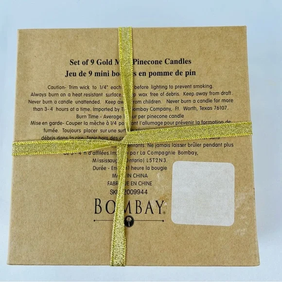 NEW NIB Bombay Gold Mini Pinecone Candles – Set of 9 Holiday Christmas Gift - Picture 3 of 6